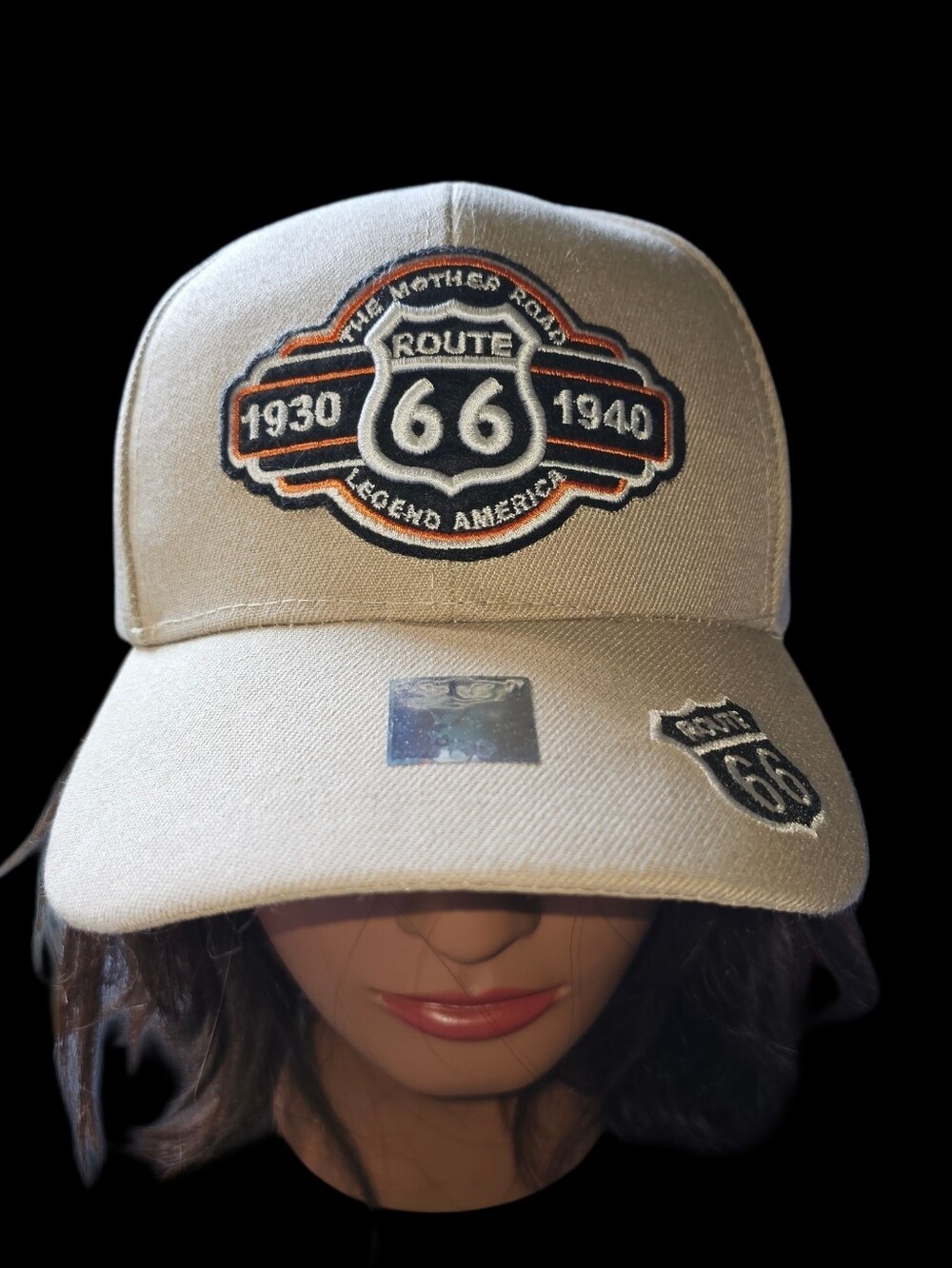 Route 66 Beige Embroidered Baseball Cap